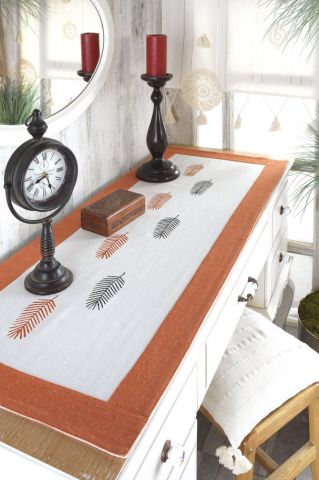 Buldan Kumaşı Bordürlü Taş Baskılı Yaprak Desenli Runne