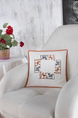 Buldan Kumaşı Etnik Desenli Taş Baskılı Biyeli Dolgulu Kırlent